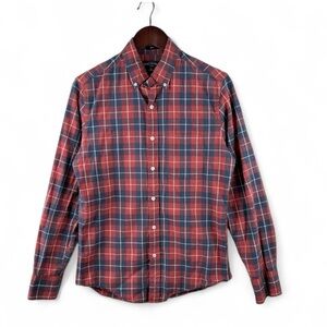 J.CREW Men's Long Sleeve Shirt Red Blue Plaid Slim Fit Button-Down Christmas S